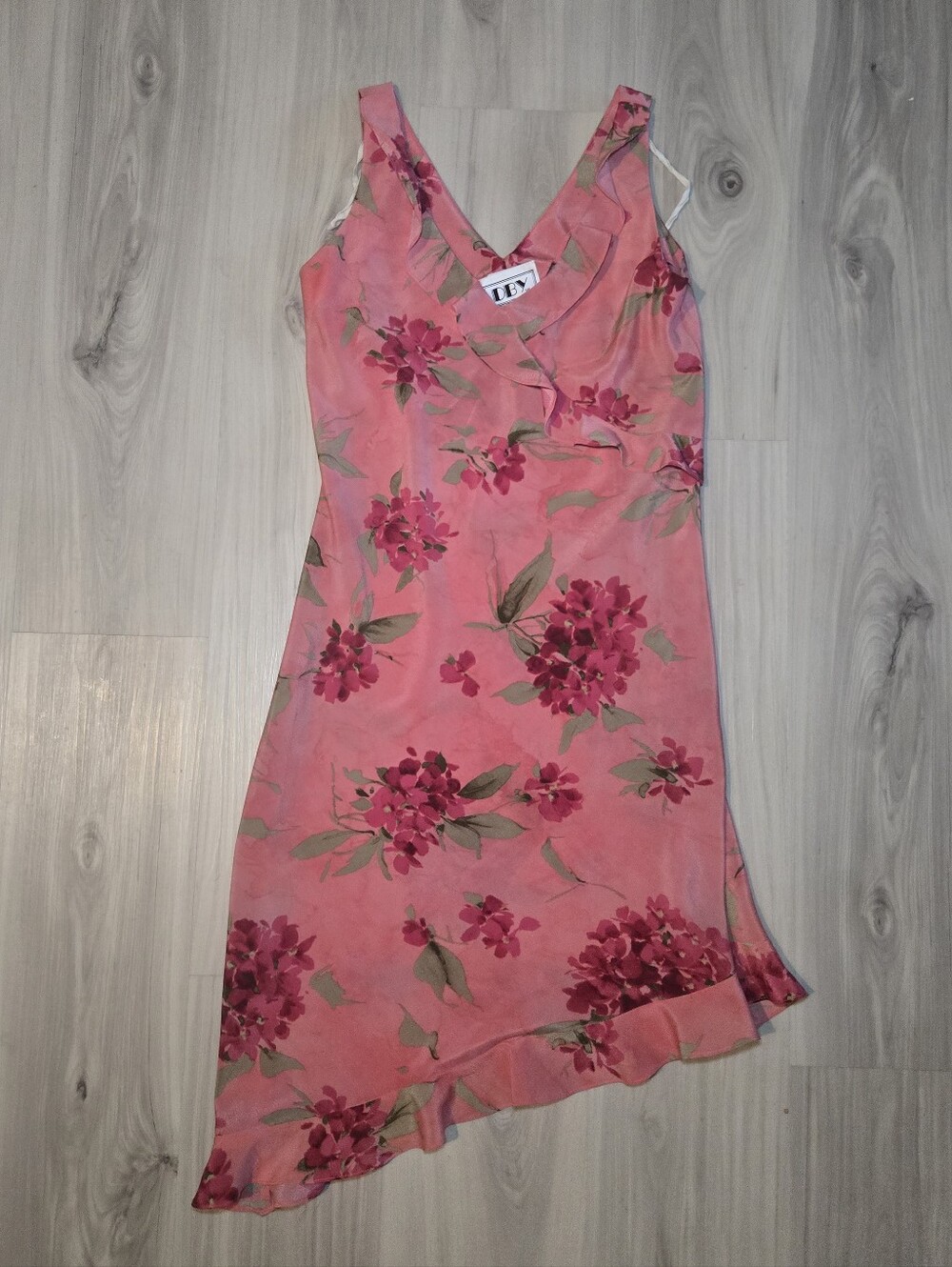Vintage 90s DBY Ltd. Pink Floral Fairycore Asymmetrical Ruffle Dress - Size 7/8